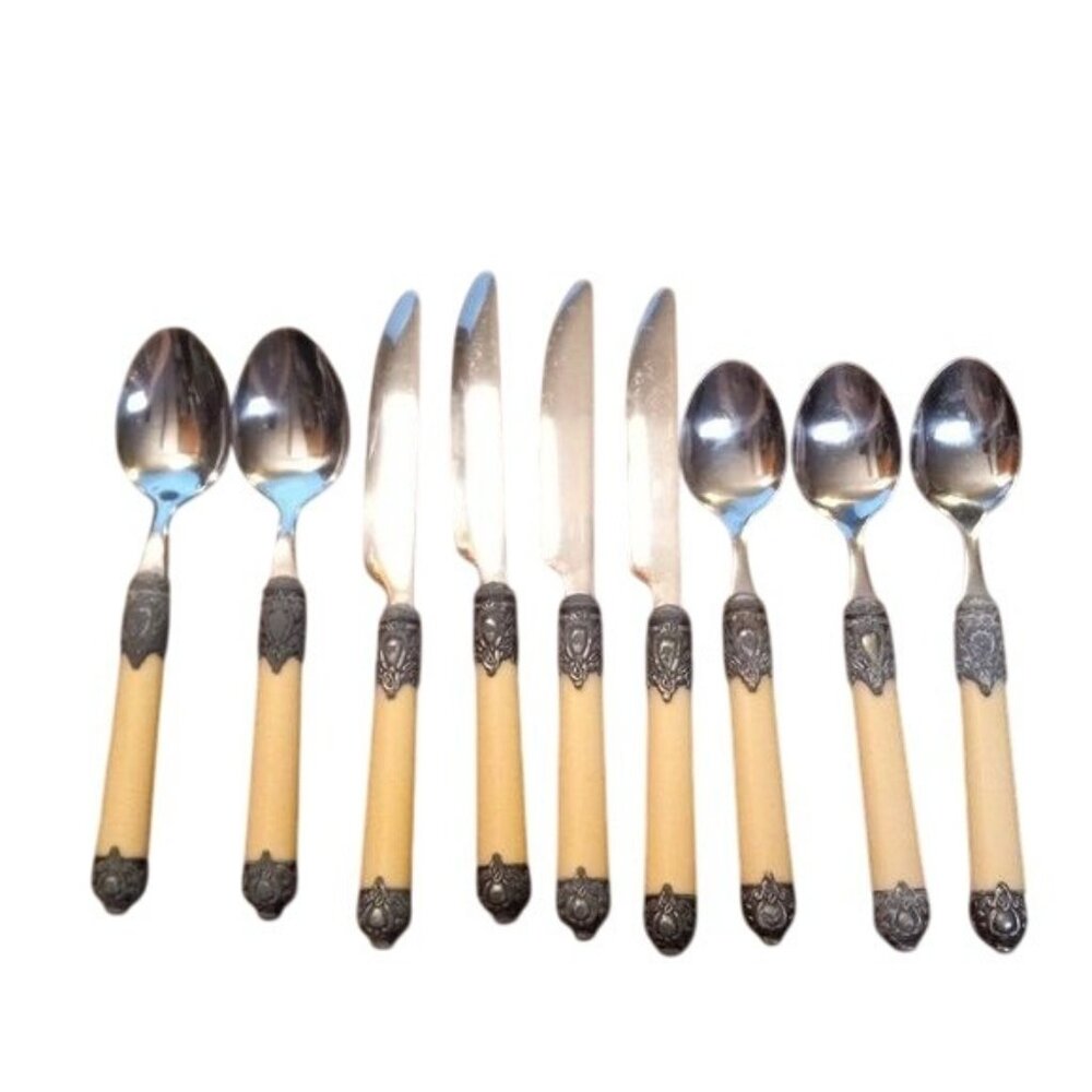 Vintage Hampton Silversmiths San Remo 9 Pc Stainless Steel Flatware Lucite